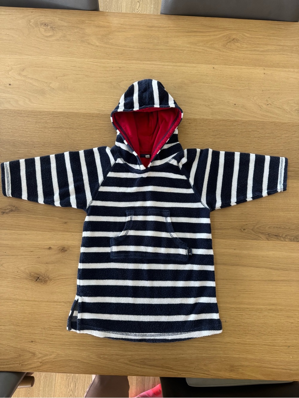 Striped Hooded Terry Poncho with Red Lining